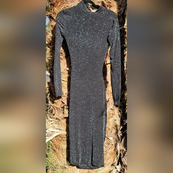 NWT MESHKI Long Sleeve backless low back high neck long dress rhinestone detail - Picture 15 of 16